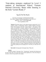 Note-taking strategies employed by Level 3 students at International School, Vietnam National University, Hanoi while listening to the book -Lecture Ready 2