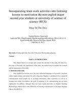 Incooporating team work activities into listening lessons to motivation the non-english major second year students at university of science of science (HUS)
