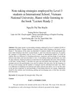 Note-taking strategies employed by Level 3 students at International School, Vietnam National University, Hanoi while listening to the book “Lecture Ready 2