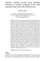 Teachers’ attitudes towards using checking techniques in teaching vocabulary at Bac Ninh specialized high scholl, Bac Ninh province