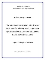 Các yếu tố ảnh hưởng đến ý định mua thuốc bảo vệ thực vật sinh học của nông dân vùng lúa đồng bằng sông cửu long