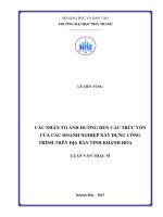 Các nhân tố ảnh hưởng đến cấu trúc vốn của các doanh nghiệp xây dựng công trình trên địa bàn tỉnh khánh hòa