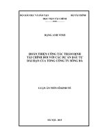 Hoàn thiện công tác thẩm định tài chính đối với các dự án đầu tư dài hạn của Tổng công ty Sông Đà