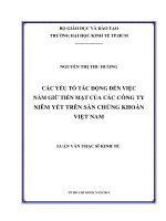 Các yếu tố tác động đến việc nắm giữ tiền mặt của các công ty niêm yết trên sàn chứng khoán việt nam