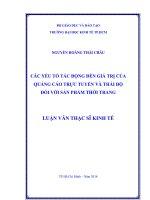 Các yếu tố tác động đến giá trị của quảng cáo trực tuyến và thái độ đối với sản phẩm thời trang