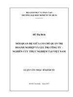 Mối quan hệ giữa cơ chế quản trị doanh nghiệp và giá trị công ty, nghiên cứu thực nghiệm tại việt nam