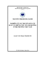 Nghiên cứu sự truyền dẫn lãi suất và những yếu tố ảnh hưởng ở thị trường việt nam