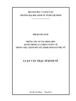 Những yếu tố tác động đến quyết định lựa chọn cơ sở y tế trong việc chăm sóc sức khỏe sinh sản phụ nữ Đại học Kinh tế TP.HCM, 2015