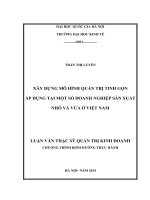Xây dựng mô hình quản trị tinh gọn áp dụng tại một số doanh nghiệp sản xuất nhỏ và vừa ở Việt Nam