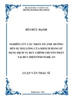 Nghiên cứu các nhân tố ảnh hưởng đến sự hài lòng của khách hàng sử dụng dịch vụ bưu chính chuyển phát tại bưu điện tỉnh nghệ an