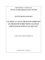Tác động của quản trị doanh nghiệp đến giá trị doanh nghiệp trong giai đoạn khủng hoảng kinh tế tại việt nam