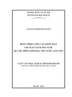 Hoàn thiện công tác kiểm soát chi ngân sách nhà nước qua hệ thống kho bạc nhà nước Lạng Sơn