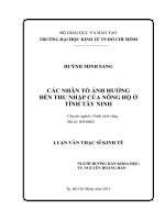 Các nhân tố ảnh hưởng đến thu nhập của nông hộ ở tỉnh tây ninh