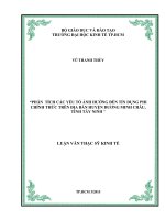 Phân tích các yếu tố tố ảnh hưởng đến tín dụng phi chính thức trên địa bàn huyện dương minh châu tỉnh tây ninh