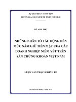 Những nhân tốc tác động đến mức nắm giữ tiền mẵt của các doanh nghiệp niêm yết trên sàn chứng khoán Việt Nam  Luận văn thạc sĩ  2014