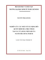 NGHIÊN CỨU CÁC NHÂN TỐ TÁC ĐỘNG ĐẾN QUYẾT ĐỊNH MUA THỰC PHẨM TẠI CÁC CỬA HÀNG TIỆN LỢI CỦA NGƯỜI TIÊU DÙNGTPHCM  LUẬN VĂN THẠC SĨ