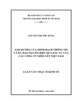 Ảnh hưởng của minh bạch thông tin và kỳ hạn nợ lên hiệu quả đầu tư của các công ty niêm yết Việt Nam Luận văn thạc sĩ