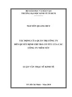 Luận văn thạc sĩ 2014 Tác động của quản trị công ty đến quyết định chi trả cổ tức của các công ty niêm yết