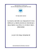 Luận văn thạc sĩ 2014 Vận dụng chỉ tiêu giá trị kinh tế tăng thêm (EVA) trong đánh giá thành quả hoạt động tại công ty cổ phần nhựa Bình Minh
