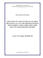 Phân tích các nhân tố nội tại tác động đến nợ xấu của các chi nhánh ngân hàng nông nghiệp và phát triển nông thôn khu vực TPHCM
