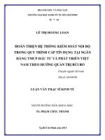 Hoàn thiện hệ thống kiểm soát nội bộ trong quy trình cấp tín dụng tại ngân hàng TMCP Đầu tư và Phát triển Việt Nam theo hướng quản trị rủi ro