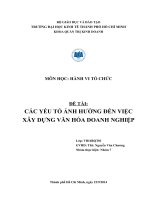 Tiểu luận môn hành vi tổ chức CÁC YẾU TỐ ẢNH HƯỞNG ĐẾN VIỆC XÂY DỰNG VĂN HÓA DOANH NGHIỆP