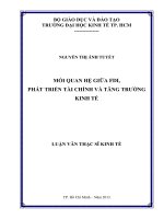 MỐI QUAN HỆ GIỮA FDI, PHÁT TRIỂN TÀI CHÍNH VÀ TĂNG TRƯỞNG KINH TẾ.
