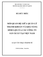 Mối quan hệ giữa quản lý thanh khoản và khả năng sinh lợi của các công ty sản xuất tại Việt Nam