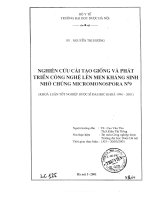 Nghiên cứu cải tạo giống và phát triển công nghệ lên men kháng sinh nhờ chủng micromonspora n0 9