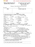 Đề khảo sát chất lượng đầu năm môn tiếng anh lớp 9 trường THCS vĩnh tuy năm 2013   2014
