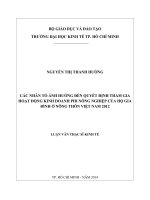 Các nhân tố ảnh hưởng đến quyết định tham gia hoạt động kinh doanh phi nông nghiệp của hộ gia đình ở nông thôn Việt Nam 2012  Luận văn thạc sĩ