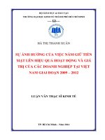 SỰ ẢNH HƯỞNG CỦA VIỆC NẮM GIỮ TIỀN MẶT LÊN HIỆU QUẢ HOẠT ĐỘNG VÀ GIÁ TRỊ CỦA CÁC DOANH NGHIỆP TẠI VIỆT NAM GIAI ĐOẠN 2009 - 2012.PDF