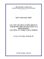 Các yếu tố chất lượng dịch vụ ảnh hưởng đến sự hài lòng của khách hàng tại công ty TNHH Vyoga World Luận văn thạc sĩ 2013