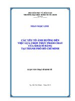 Luận văn thạc sĩ  Các yếu tố ảnh hưởng đến việc lực chọn thực phẩm chay của khách hàng tại TPHCM