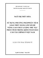 Luận văn thạc sĩ Sử dụng phương pháp phân tích giao thức bằng lời nói để nâng cao chất lượng thủ tục phân tích trong kiểm toán báo cáo tài chính ở Việt Nam
