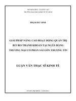 Giải pháp nâng cao hoạt động quản trị rủi ro thanh khoản tại Ngân hàng thương mại cổ phần Sài Gòn Thương Tín Luận văn thạc sĩ 2013