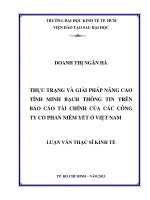 Luận văn thạc sĩ Thực trạng và giải pháp nâng cao tính minh bạch thông tin trên báo cáo tài chính của các công ty cổ phần niêm yết ở Việt Nam