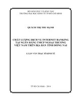 Luận văn Thạc sĩ 2014 Chất lượng dịch vụ internet banking tại ngân hàng TMCP ngoại thương Việt Nam trên địa bàn tỉnh Đồng Nai