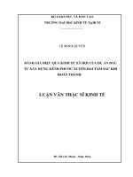 Luận văn thạc sĩ Đánh giá hiệu quả kinh tế xã hội của dự án đầu tư xây dựng kênh Phước Xuyên - Hai Tám sau khi hoàn thành