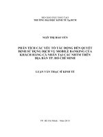 Luận văn thạc sĩ Phân tích các yếu tố tác động đến quyết định sử dụng dịch vụ mobile banking của khách hàng cá nhân tại các NHTM trên địa bàn TPHCM