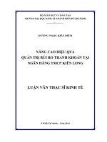 Luận văn Thạc sĩ Nâng cao hiệu quả quản trị rủi ro thanh khoản tại ngân hàng TMCP Kiên Long