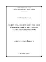 Luận văn Thạc sĩ Nghiên cứu ảnh hưởng của thời điểm thị trường lên cấu trúc vốn của các doanh nghiệp Việt Nam