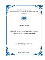 Luận văn thạc sĩ Giải pháp nâng cao chất lượng tín dụng tại Ngân hàng TMCP Phương Đông Lưu Nhât Phương