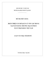 Hoàn thiện cơ chế quản lý vốn tập trung tại ngân hàng TMCP xuất nhập khẩu Việt Nam