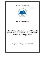 TÁC ĐỘNG CỦA ĐẦU TƯ TRỰC TIẾP NƯỚC NGOÀI ĐẾN TĂNG TRƯỞNG KINH TẾ Ở VIỆT NAM LUẬN VĂN THẠC SĨ.PDF