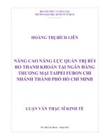Nâng cao năng lực quản trị rủi ro thanh khoản tại ngân hàng thương mại TAIPEI PUBON chi nhánh thành phố Hồ Chí Minh