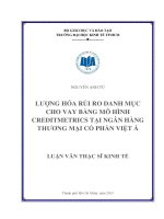 Luận văn thạc sĩ Lượng hóa rủi ro danh mục cho vay bằng mô hình Creditmetrics tại Ngân hàng thương mại cổ phần Việt Á