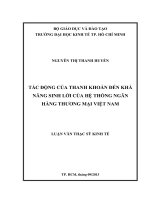 Luận văn thạc sĩ Tác động của thanh khoản đến khả năng sinh lời của hệ thông ngân hàng thương mại Việt Nam