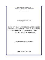 Luận văn Thạc sĩ Đánh giá chất lượng dịch vụ tiền gửi từ khách hàng cá nhân tại ngân hàng nông nghiệp và phát triển nông thôn trên địa bàn tỉnh Đồng Nai