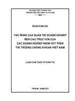Luận văn thạc sĩ Tác động của quản trị doanh nghiệp đến cấu trúc vốn của các doanh nghiệp niêm yết trên thị trường chứng khoán Việt Nam